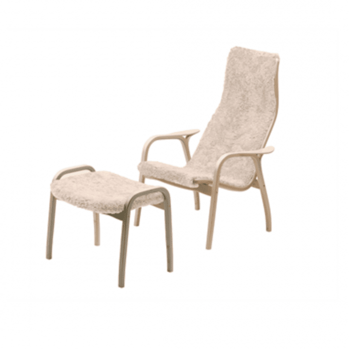 LAMINO Fåtölj + pall, bok/offwhite